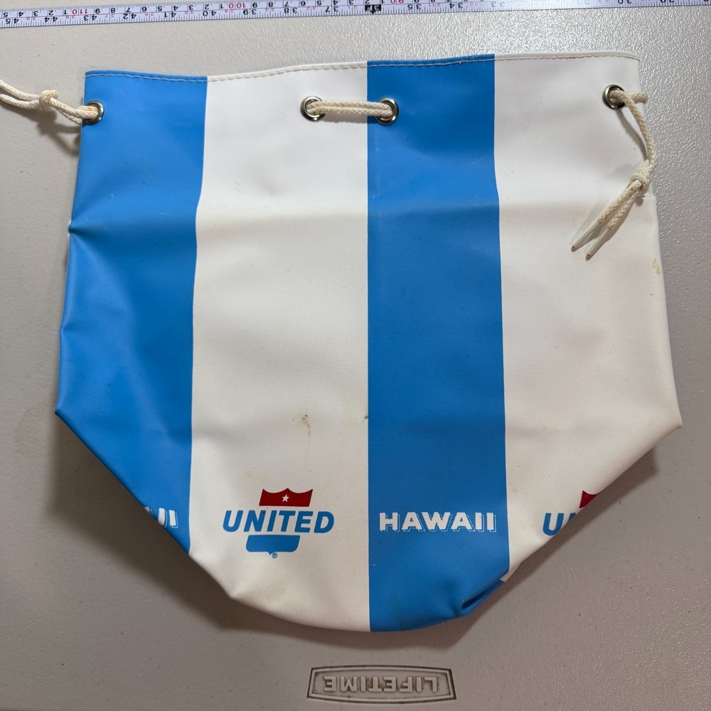 United Airlines Hawaii Blue/White Drawstring Bag - Vintage United Airline Bag